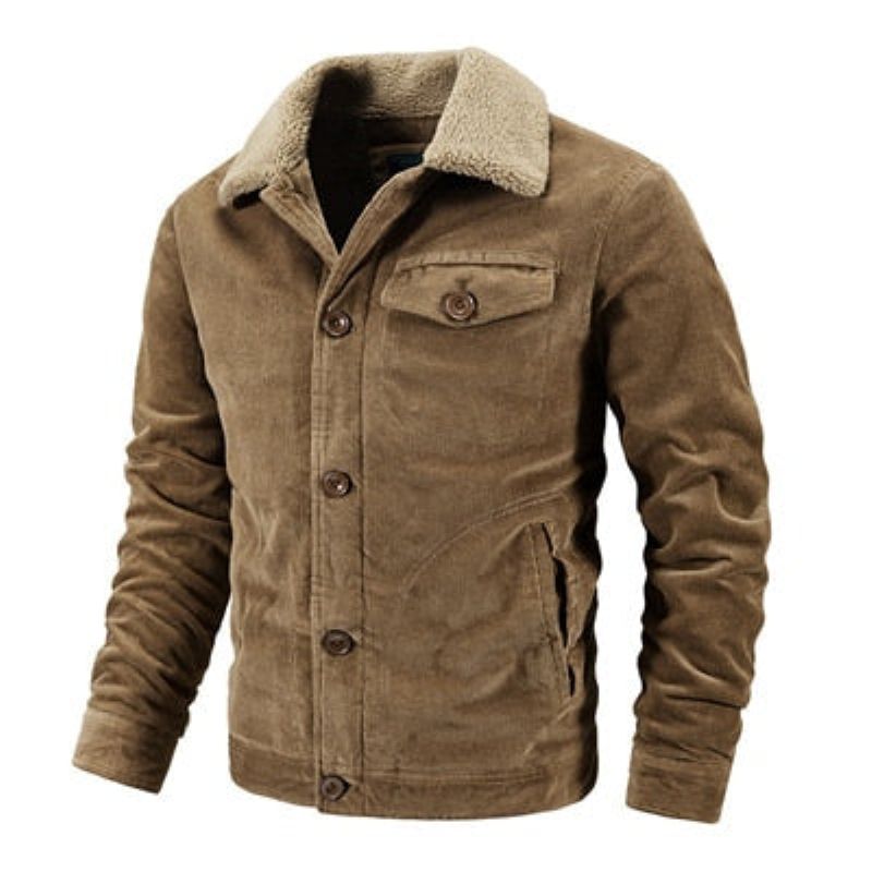 Winter Heren Corduroy Jassen Casual Mannelijke Uitloper Dik Fluwelen Windjack Fleece Warme Kleding - Kaki