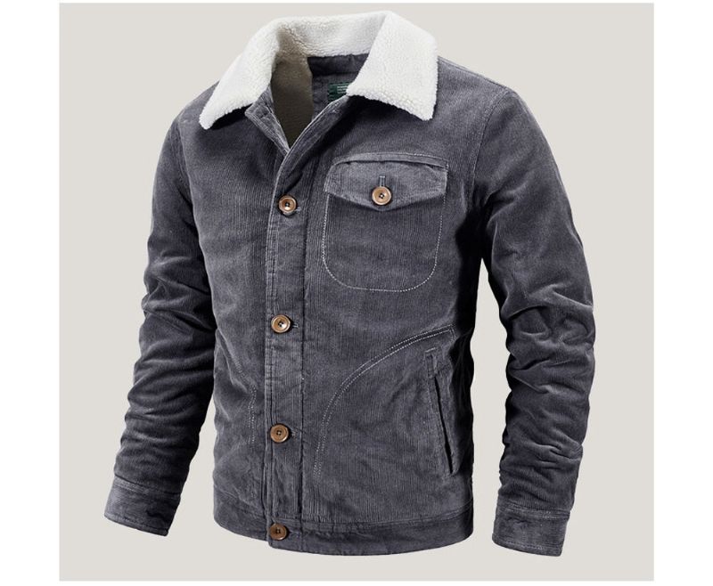 Winter Heren Corduroy Jassen Casual Mannelijke Uitloper Dik Fluwelen Windjack Fleece Warme Kleding - Kaki