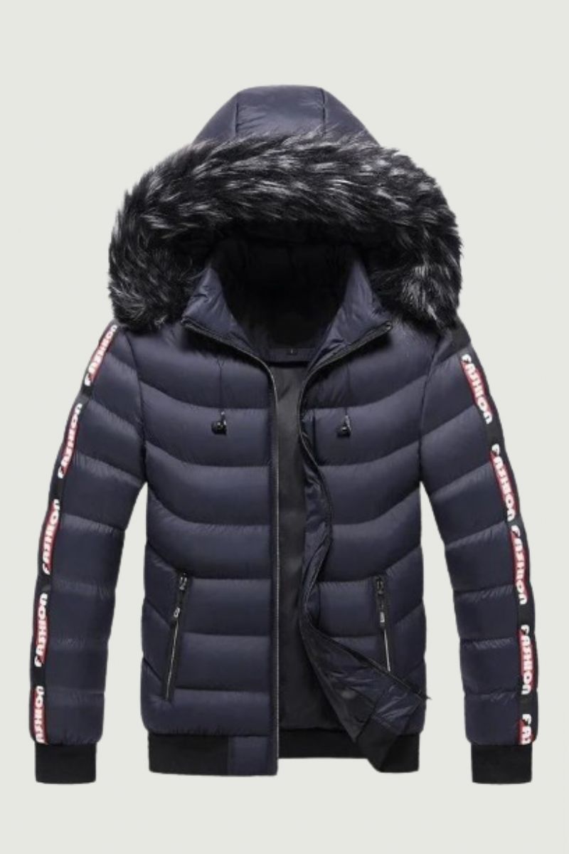 Winter Heren Fluwelen Parka Jas Bontkraag Capuchon Plus Dikke Warme Jas