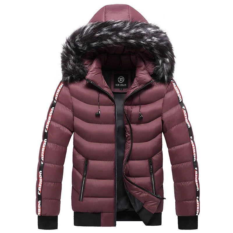 Winter Heren Fluwelen Parka Jas Bontkraag Capuchon Plus Dikke Warme Jas - Zwart