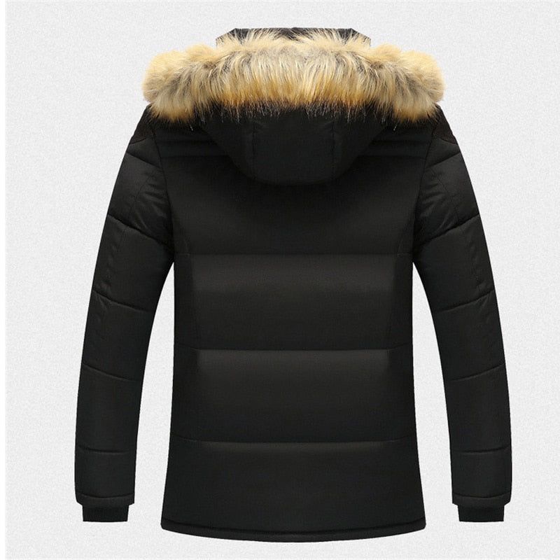 Winter Heren Jas Casual Faux Bontkraag Katoen Thermische Parka's Man Fleece Warm Windjack Hoodies Jassen - Koffie