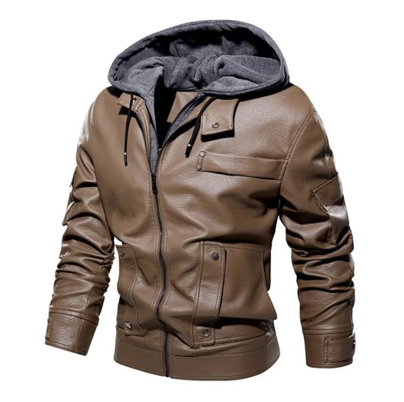 Winter Heren Leren Jassen Casual Motorjas Biker Fleece Warme Windjack Jas - Zwart