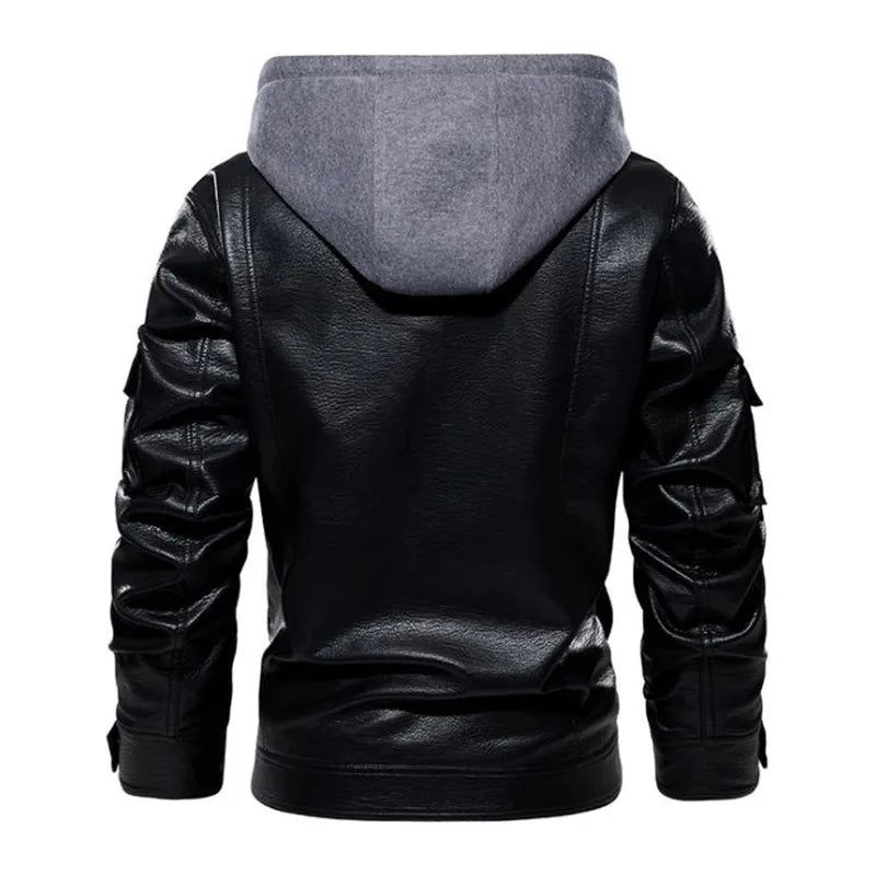 Winter Heren Leren Jassen Casual Motorjas Biker Fleece Warme Windjack Jas - Zwart