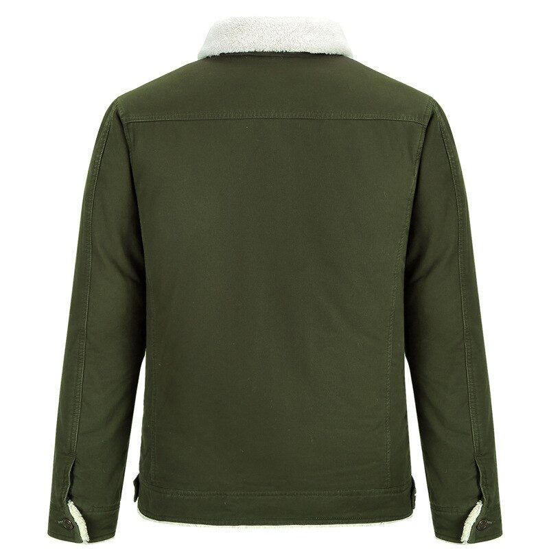 Winter Heren Retro Militaire Tactische Jas Lam Fleece Verdikte Thermische Revers Jas Outdoor Windjack Parka - Legergroen