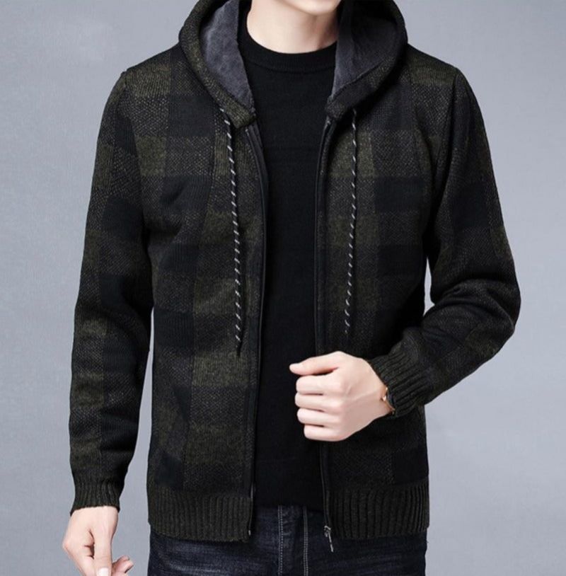 Winter Heren Truien Mannelijke Fleece Gebreide Trui Met Capuchon Jassen Casual Slim Fit Gebreid Vest Kleding - Bruin