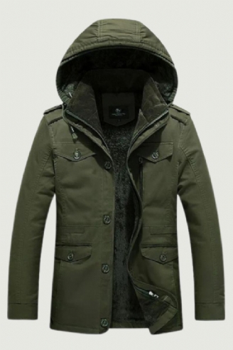 Winter Herenjas Oversized Herenparka's Met Capuchon Multi-pocket Dikker Fleecejack Herenkledingjas