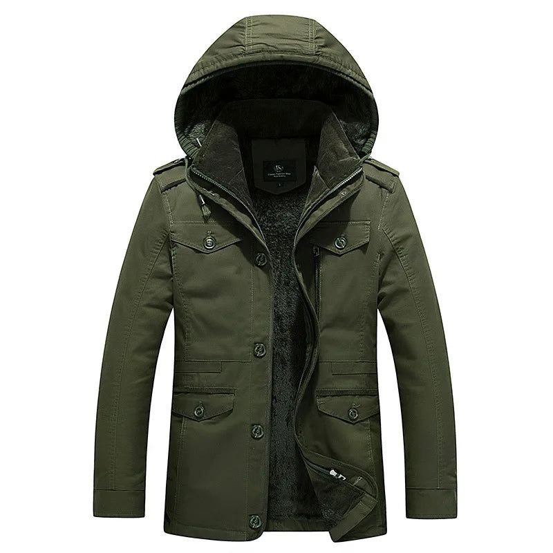 Winter Herenjas Oversized Herenparka's Met Capuchon Multi-pocket Dikker Fleecejack Herenkledingjas - Zwart