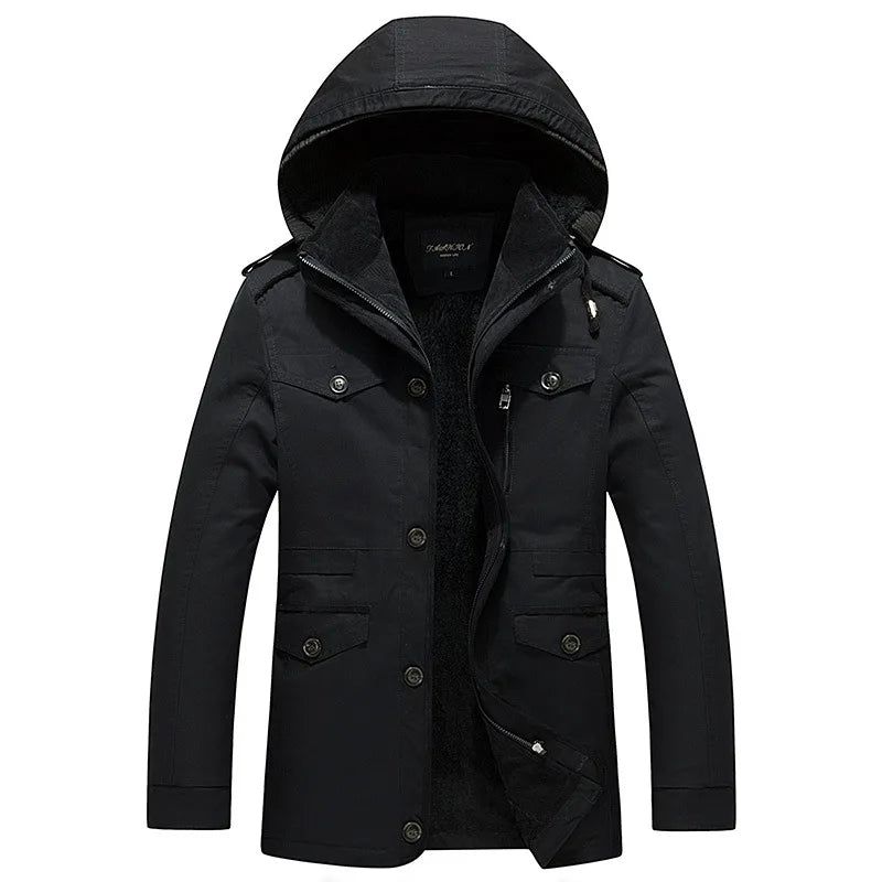 Winter Herenjas Oversized Herenparka's Met Capuchon Multi-pocket Dikker Fleecejack Herenkledingjas - Zwart