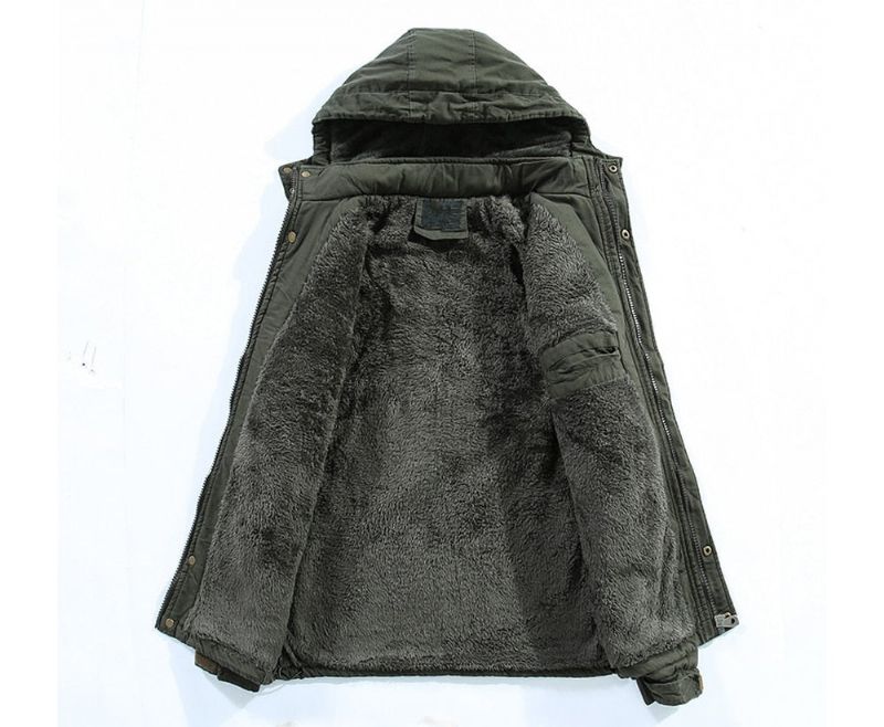 Winter Herenjassen Fleece Warme Winbreaker-jassen Heren Outdoor Dikker Militaire Thermische Jassen Met Capuchon Kleding - Kaki