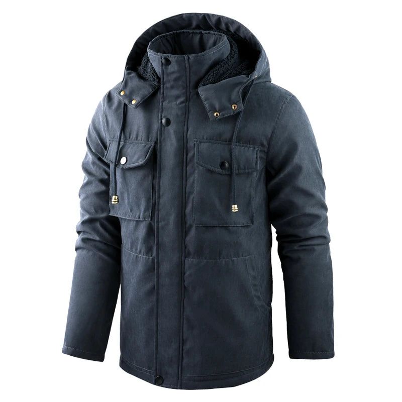 Winter Mannen Dikke Warme Fleece Parka Jas Winddichte Jas Met Capuchon Jas Heren Jas Man - Donkerblauw