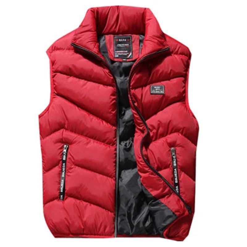 Winter Mannen Gewatteerde Vest Jassen Casual Outdoor Dikke Warme Windjack Mouwloze Jacht Werkkleding Vesten Mannelijke Kleding - Rood