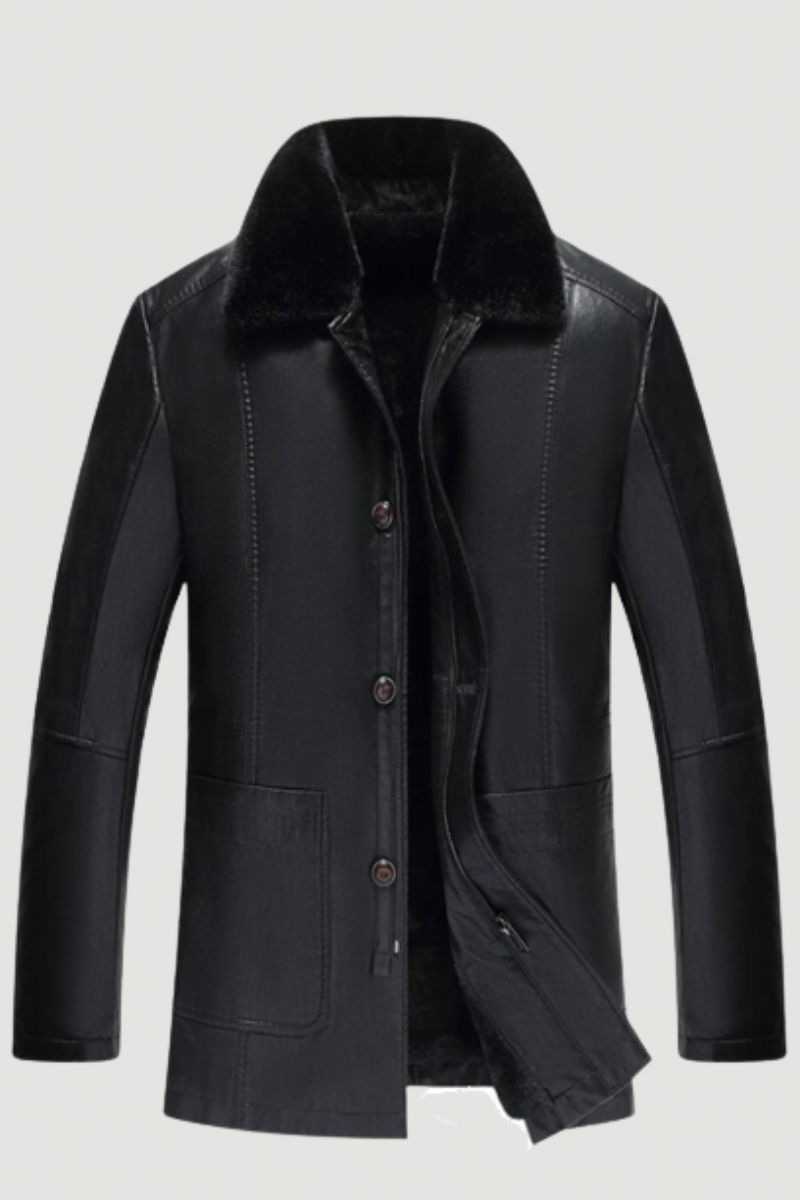 Winter Zwart Fleece Leren Jas Heren Parka Jas Overjas Plus Fluwelen Warme Lange Sectie Casual Windjack Uitloper Kleding