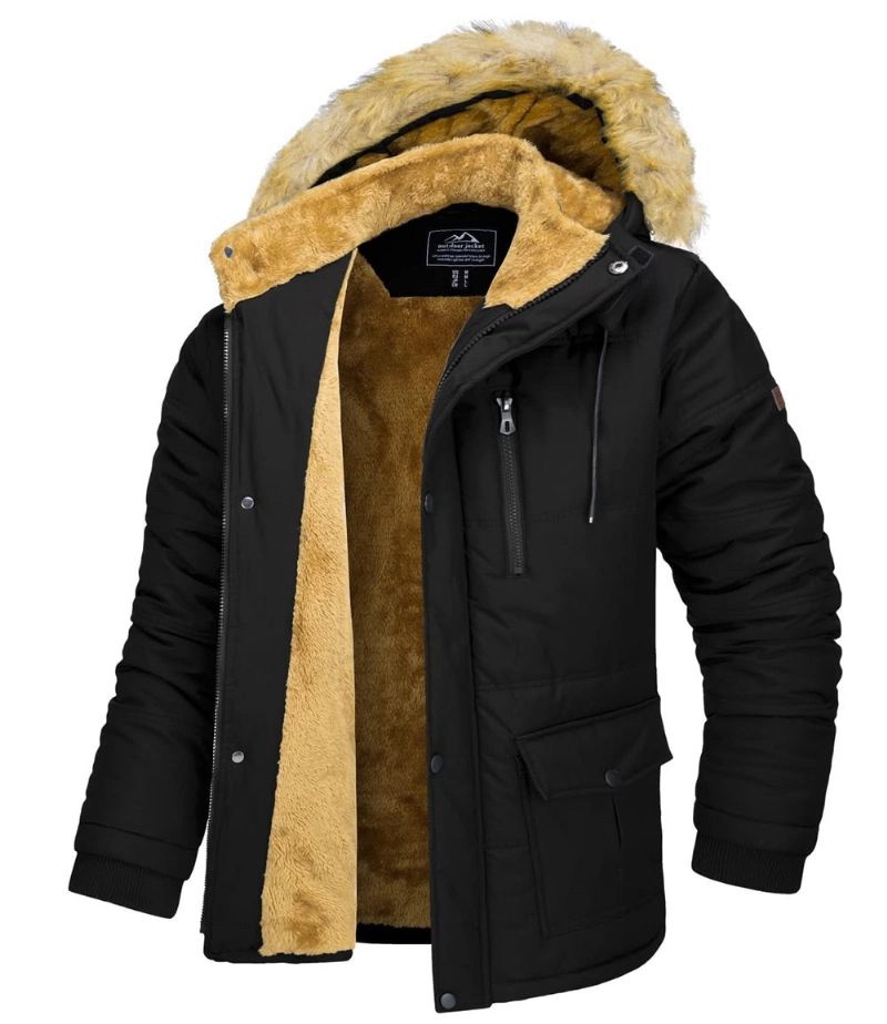 Winterfleecevoering Ski-snowboardjassen Herenjassen Met Capuchon Afneembare Wandelparka Casual Windjack Uitloper - Zwart