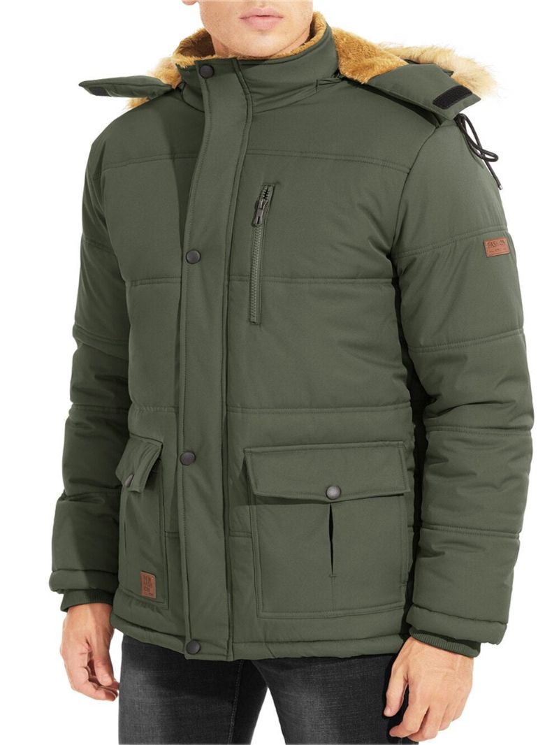 Winterfleecevoering Ski-snowboardjassen Herenjassen Met Capuchon Afneembare Wandelparka Casual Windjack Uitloper - Zwart