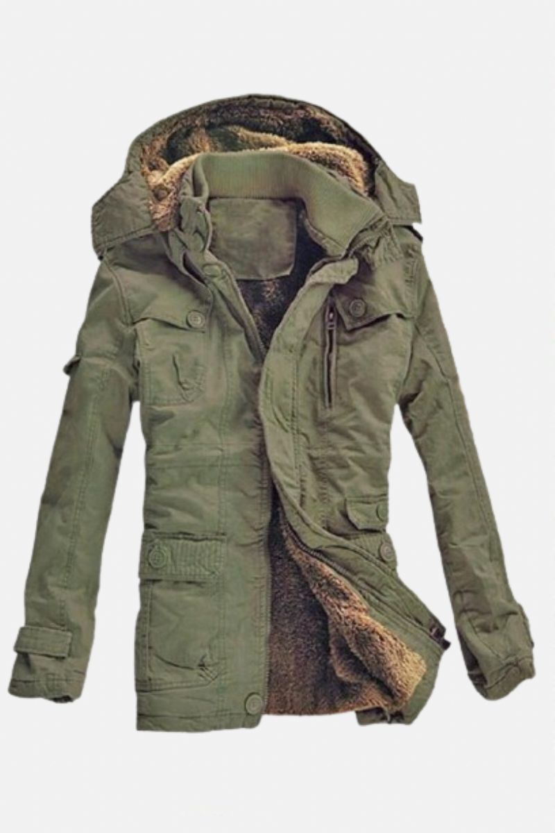 Winterjas Heren Casual Dik Fluwelen Warme Jassen Parka's Katoenen Windjack Leger Capuchon Lange Trenchcoat