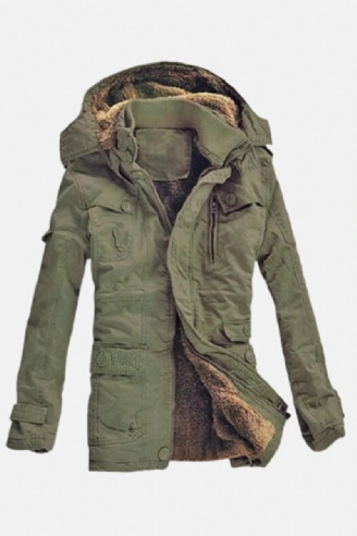 Winterjas Heren Casual Dik Fluwelen Warme Jassen Parka's Katoenen Windjack Leger Capuchon Lange Trenchcoat