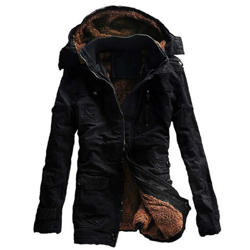 Winterjas Heren Casual Dik Fluwelen Warme Jassen Parka's Katoenen Windjack Leger Capuchon Lange Trenchcoat - Kaki