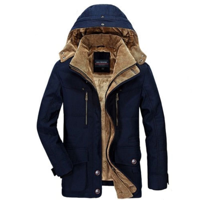 Winterjas Heren Fleece Warme Katoenen Parka Jas Jas Dikke Jas Parka's Gewatteerd - Blauw