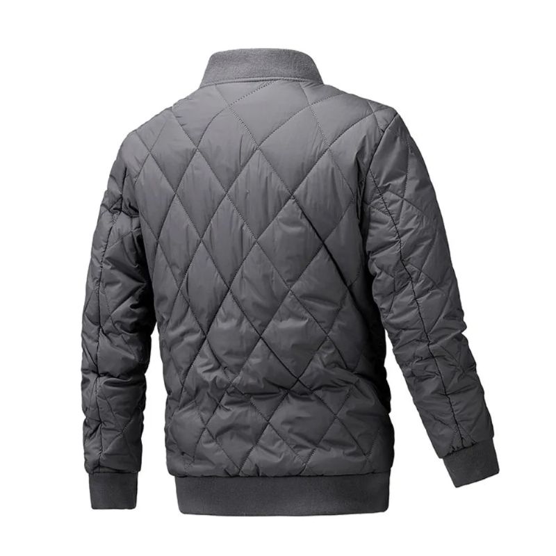 Winterjas Heren Honkbalkraag Mesh Geperst Lichtgewicht Jack Vintage Flight Casual Lange Mouw - Grijs