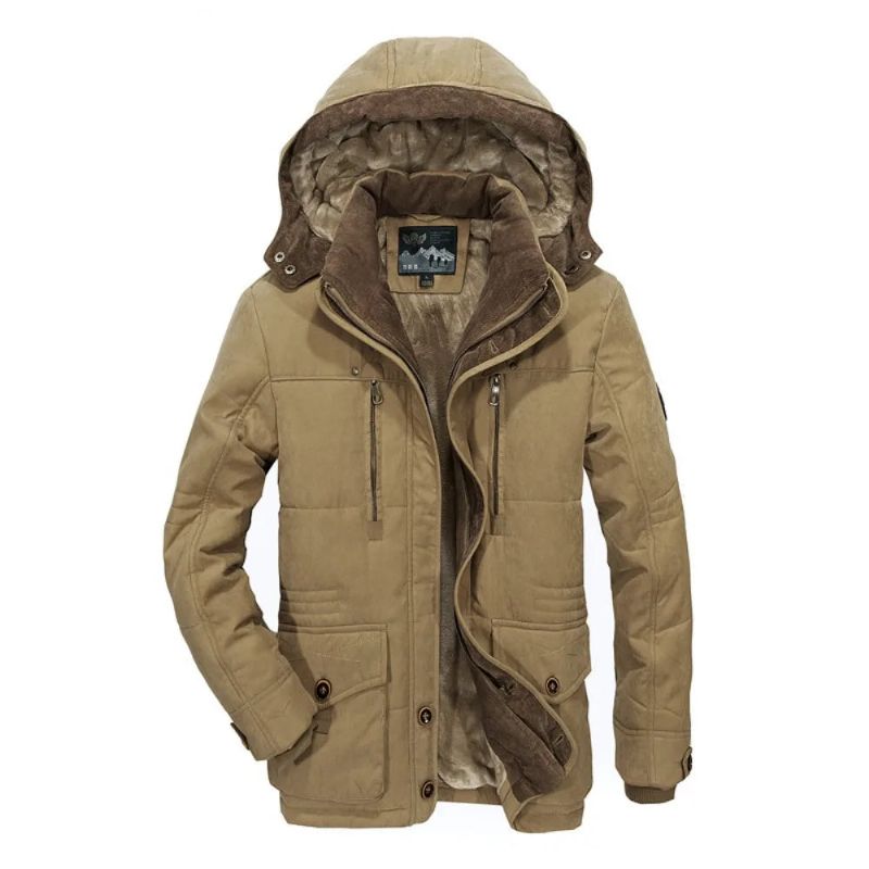 Winterjas Heren Uitloper Windjack Militair Bont Pluche Dikker Fleece Kleding - Koffie