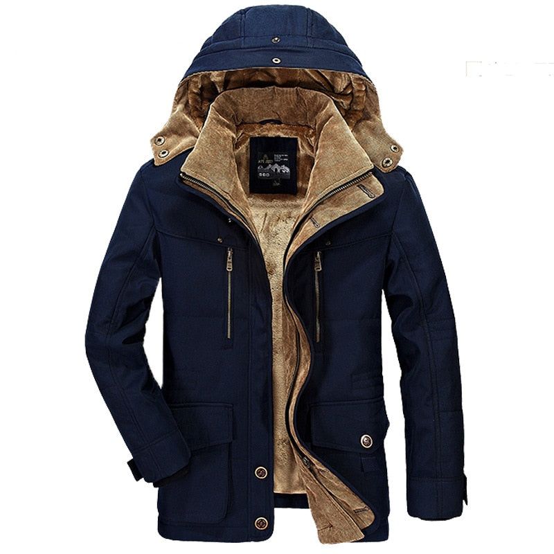 Winterparka's Heren Warme Katoenen Gewatteerde Jas Fleece Met Bontparka's - Deep Blue