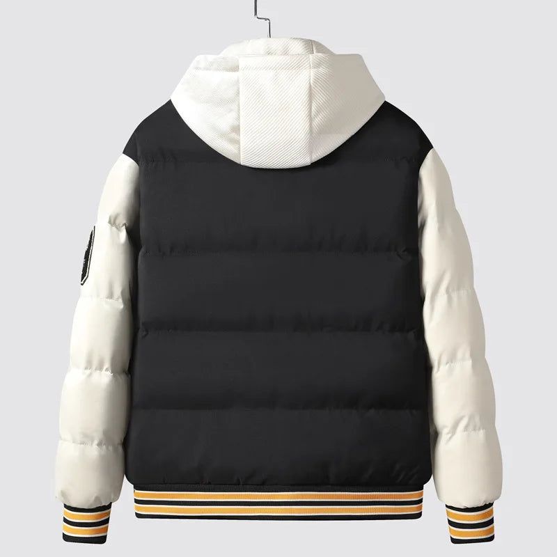 Winterwarm Met Katoen Gewatteerd Varsity-jack Verdikt American Street-katoenen Jack Met Capuchon Heren - Zwart