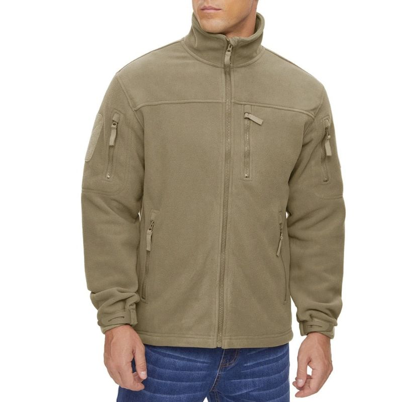 Winterwarme Werkjassen Heren Tactisch Fleecejack Met Volledige Ritssluiting Outdoor Wandelen Legerbeveiligingstraining Met - Beige