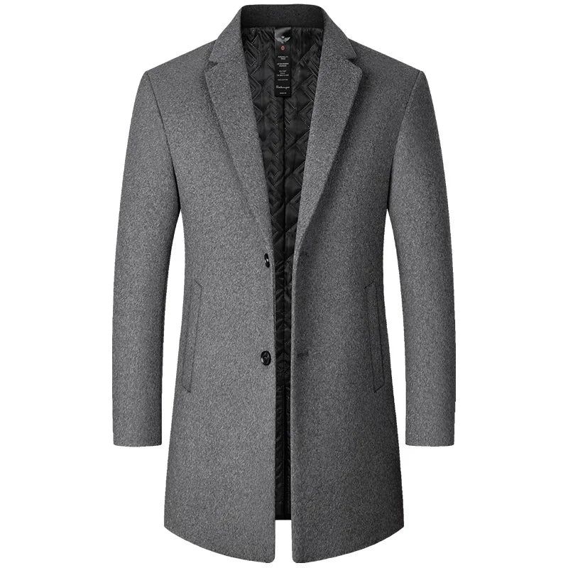 Winterwol Heren Dikke Jas Opstaande Kraag Mannelijke Wolmix Uitloper Jas Smart Casual Trench - Zwart