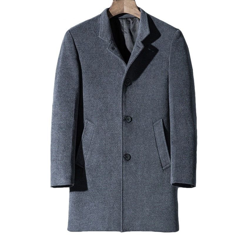 Winterwollen Jas Heren Lange Delen Wollen Jassen Kasjmier Jas Luxe Trenchcoat Winter - Grijs