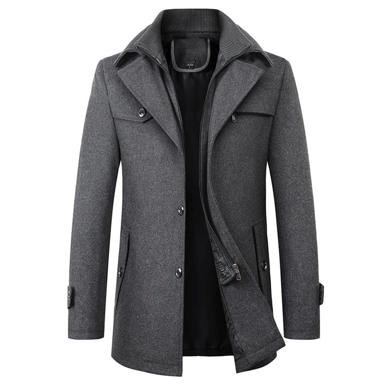 Winterwollen Windjack Voor Heren Effen Geul Slim Fit Business Casual Wollen Jasmix - Zwart