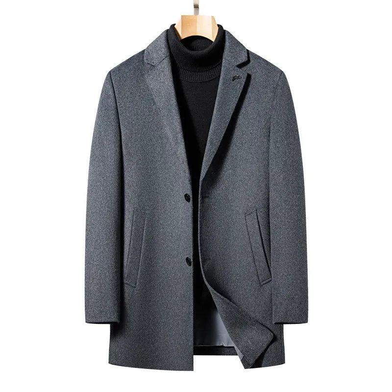 Wollen Jas Heren Business Casual Trenchcoat Jas Jas Jas Dik - Grijs