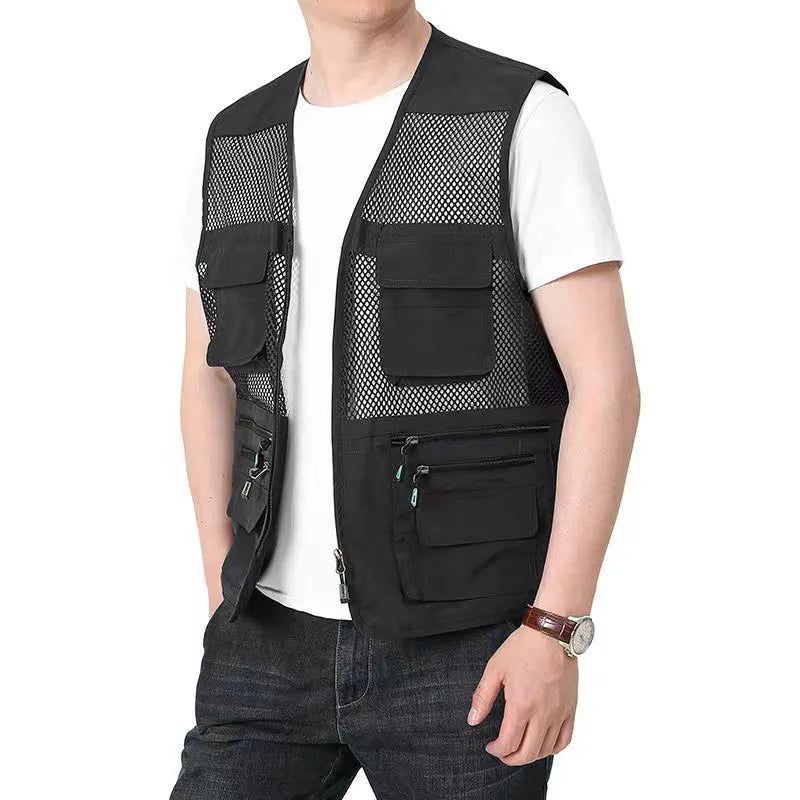 Zomer Dun Gaasvest Outdoor Jassen Mouwloos Vest Casual Tactische Werkkleding Campingvesten - Zwart