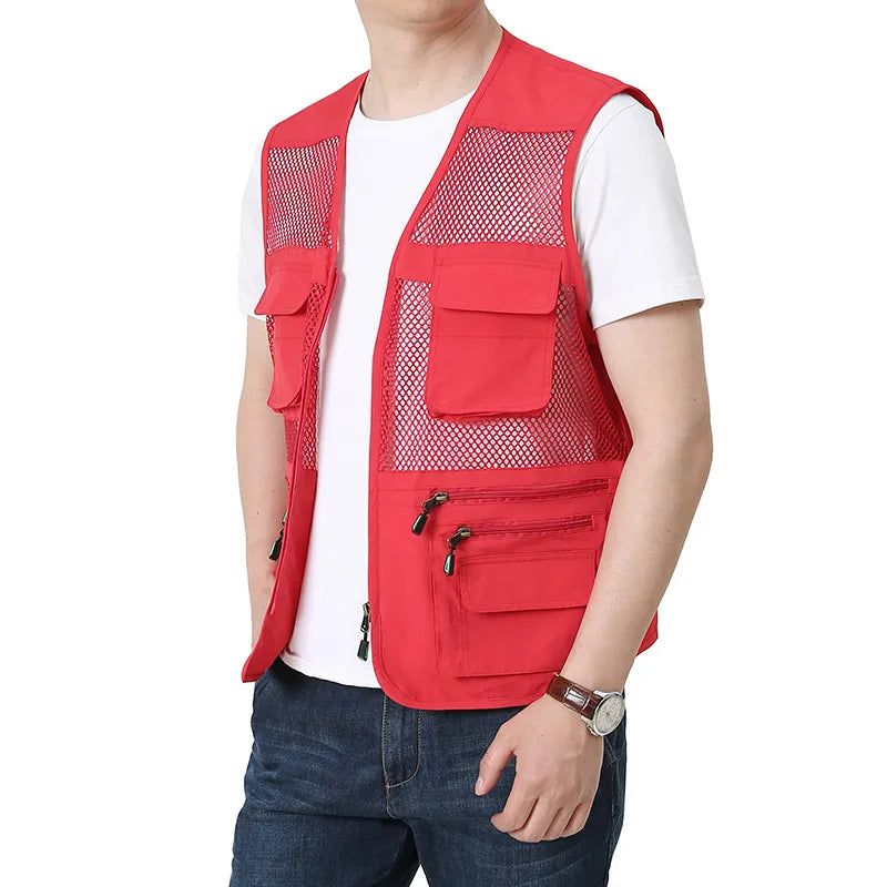 Zomer Dun Gaasvest Outdoor Jassen Mouwloos Vest Casual Tactische Werkkleding Campingvesten - Zwart