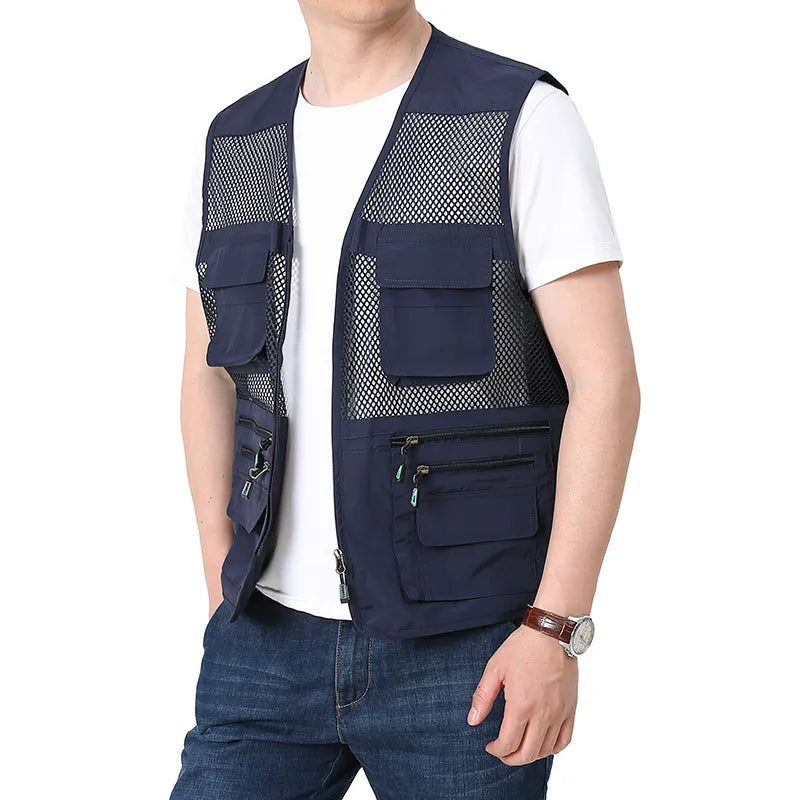 Zomer Dun Gaasvest Outdoor Jassen Mouwloos Vest Casual Tactische Werkkleding Campingvesten - Zwart