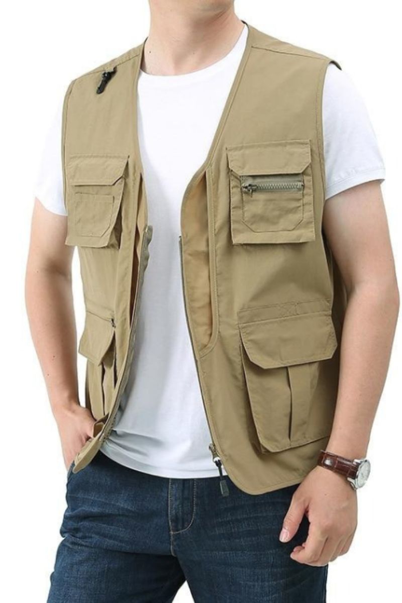 Zomer Heren Klassieke Vesten Ademend Multi-pocket Mesh Vest Mouwloze Jassen Man