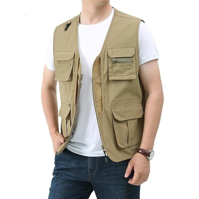 Zomer Heren Klassieke Vesten Ademend Multi-pocket Mesh Vest Mouwloze Jassen Man - Groen