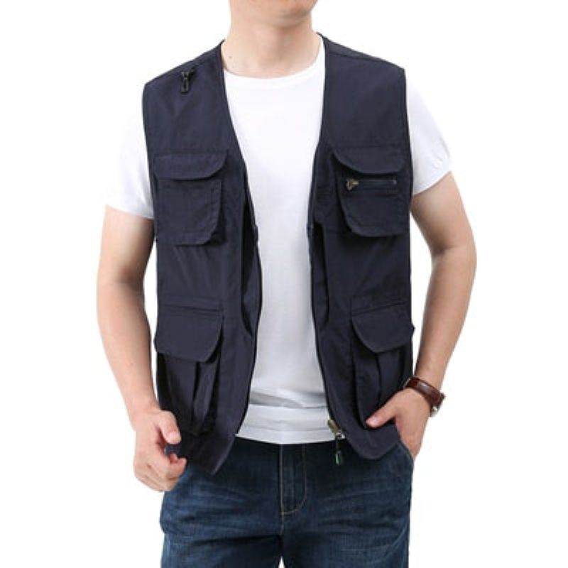 Zomer Heren Klassieke Vesten Ademend Multi-pocket Mesh Vest Mouwloze Jassen Man - Groen