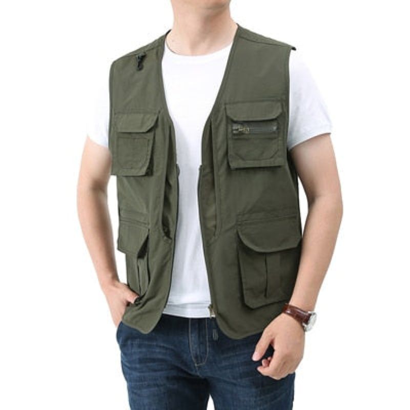 Zomer Heren Klassieke Vesten Ademend Multi-pocket Mesh Vest Mouwloze Jassen Man - Groen