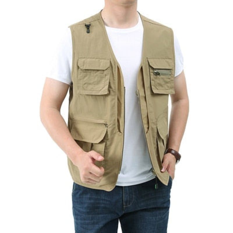 Zomer Heren Klassieke Vesten Ademend Multi-pocket Mesh Vest Mouwloze Jassen Man - Groen