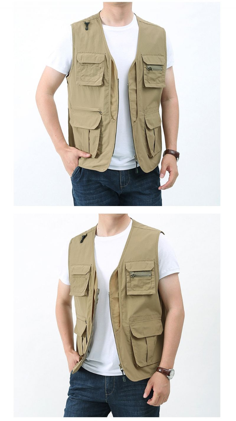 Zomer Heren Klassieke Vesten Ademend Multi-pocket Mesh Vest Mouwloze Jassen Man - Groen