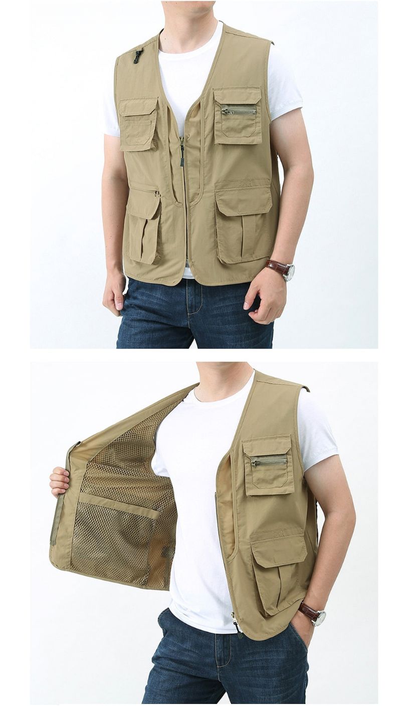 Zomer Heren Klassieke Vesten Ademend Multi-pocket Mesh Vest Mouwloze Jassen Man - Groen