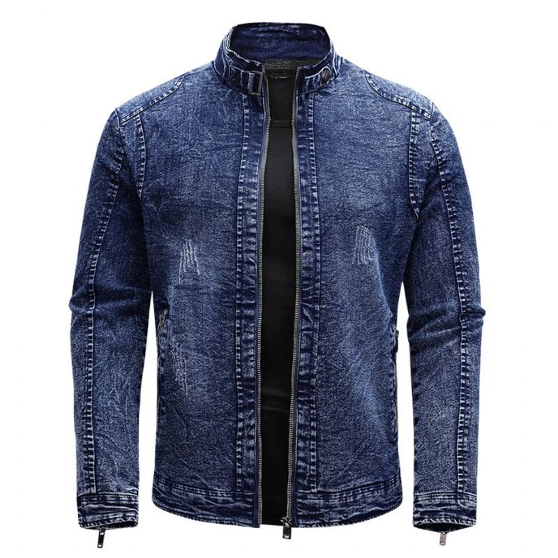 Zwart Denim Jasje Heren Herfst Winter Fleece Jassen Slim Fit Casual Motorfiets Biker Jas Mannelijke Bovenkleding - Zwart