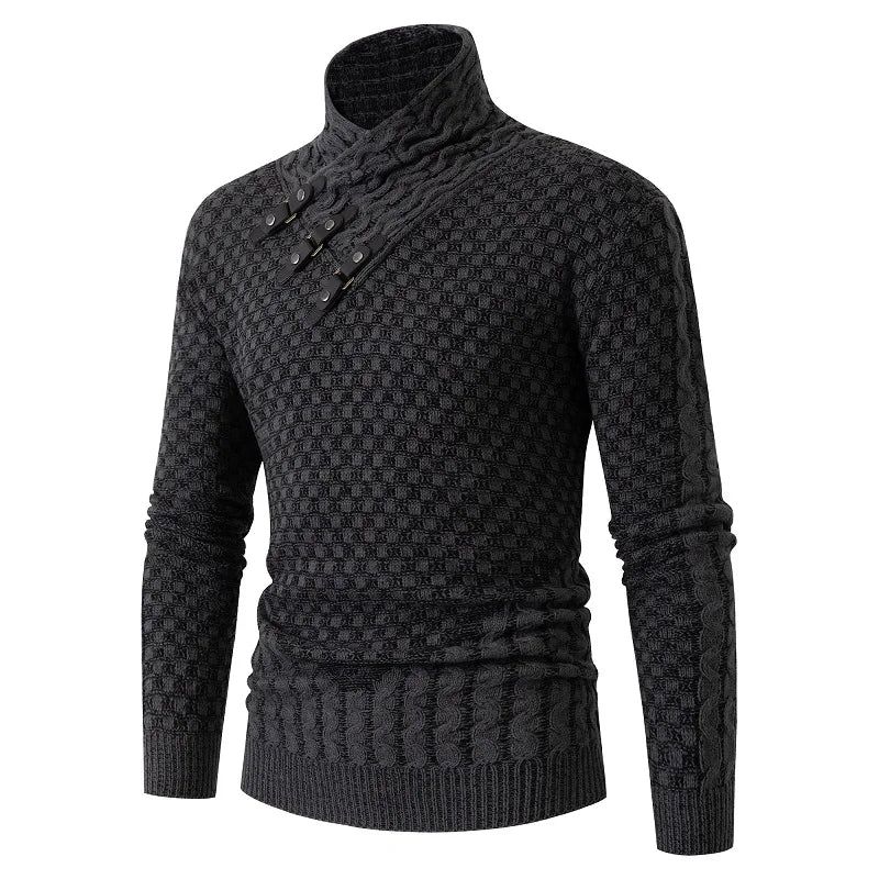 Casual Slanke Gebreide Trui Pullover Herfst En Winter Lange Mouw Sjaal Kraag Heren - Zwart