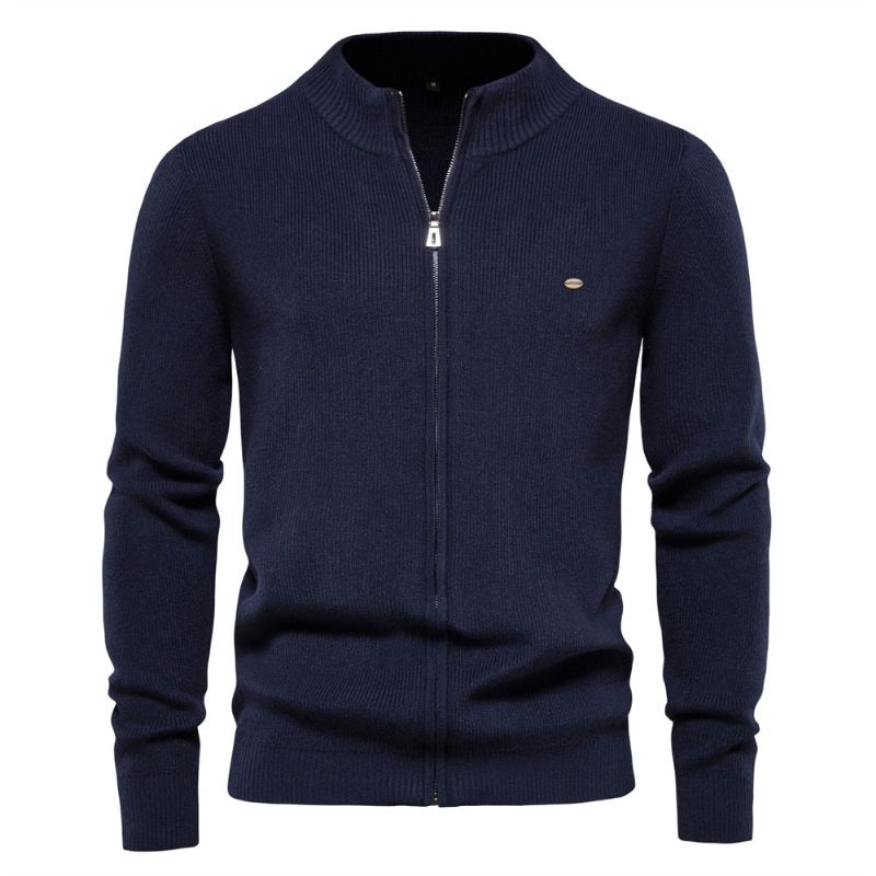 Dikker Heren Vest Effen Kleur Rits Basic Truien Hoge Kwaliteit Nieuwe Winter Herfst Vesten Voor Herenkleding - Blauw