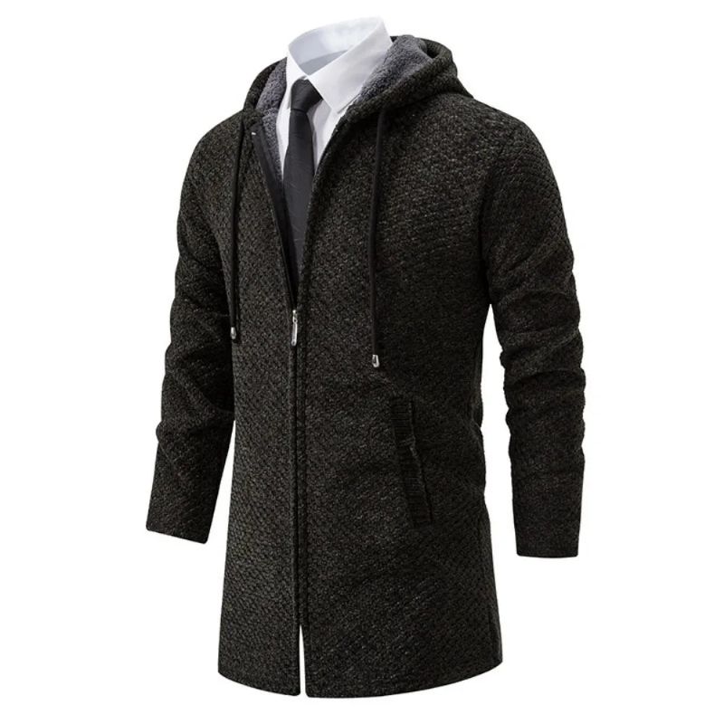 Halflang Gebreid Vest Herensweaterjack Loszittende Casual Pluche En Verdikte Trui-bovenkleding - Zwart