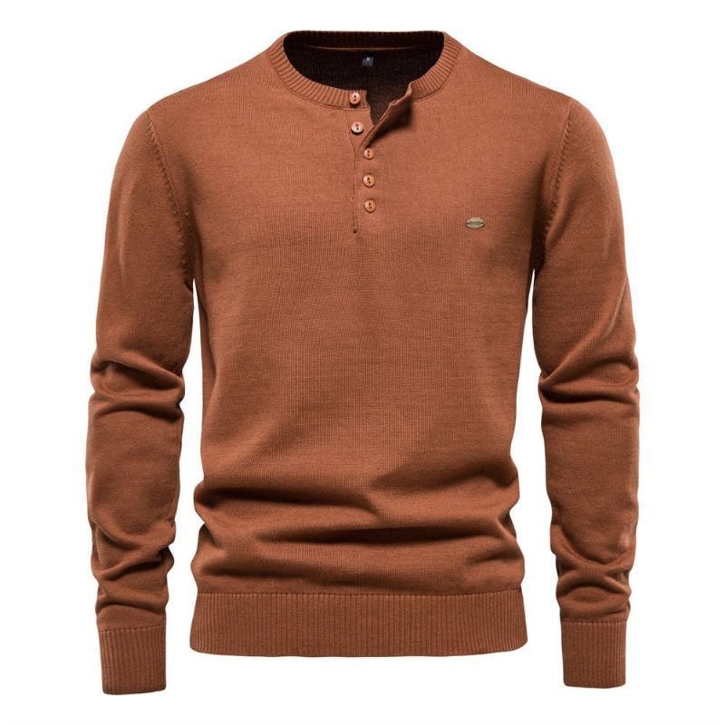 Heren Effen Trui Met Henry-kraag Katoen Casual Comfortabele Gebreide Herfst- En Wintertrui Voor - Zwart