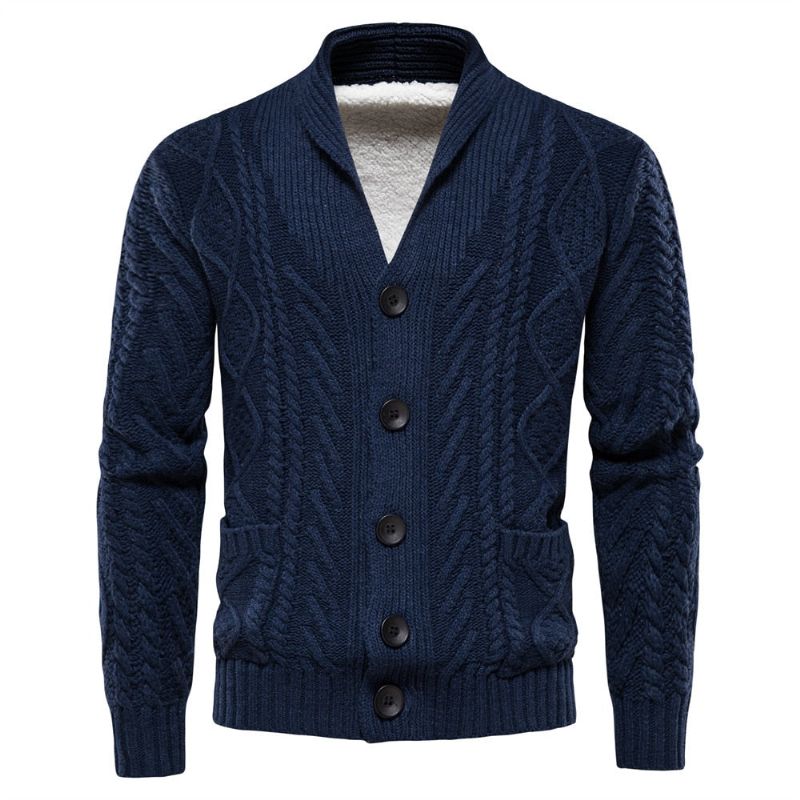 Heren Fleece Vesten Effen Kleur Single-breasted Casual Gebreide Trui Met Lange Mouwen Nieuwe Wintertruien - Donkergrijs