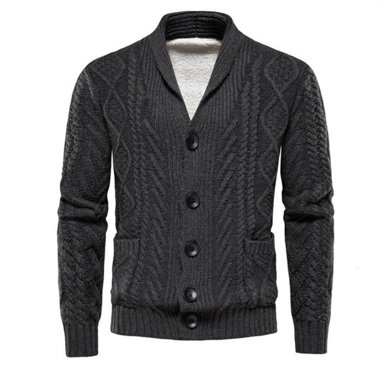 Heren Fleece Vesten Effen Kleur Single-breasted Casual Gebreide Trui Met Lange Mouwen Nieuwe Wintertruien - Donkergrijs