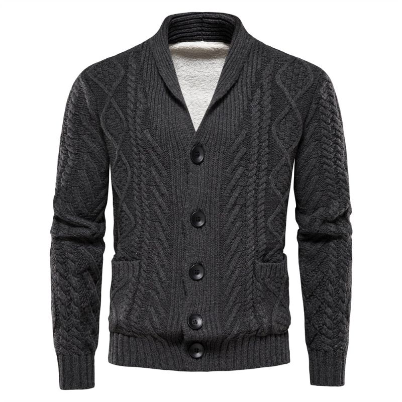 Heren Fleece Vesten Effen Kleur Single-breasted Casual Gebreide Trui Met Lange Mouwen Nieuwe Wintertruien - Donkergrijs