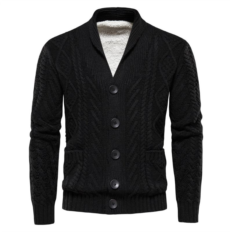 Heren Fleece Vesten Effen Kleur Single-breasted Casual Gebreide Trui Met Lange Mouwen Nieuwe Wintertruien - Donkergrijs